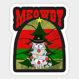 Meowdy, Festive cat with Christmas lights and ornaments Sticker